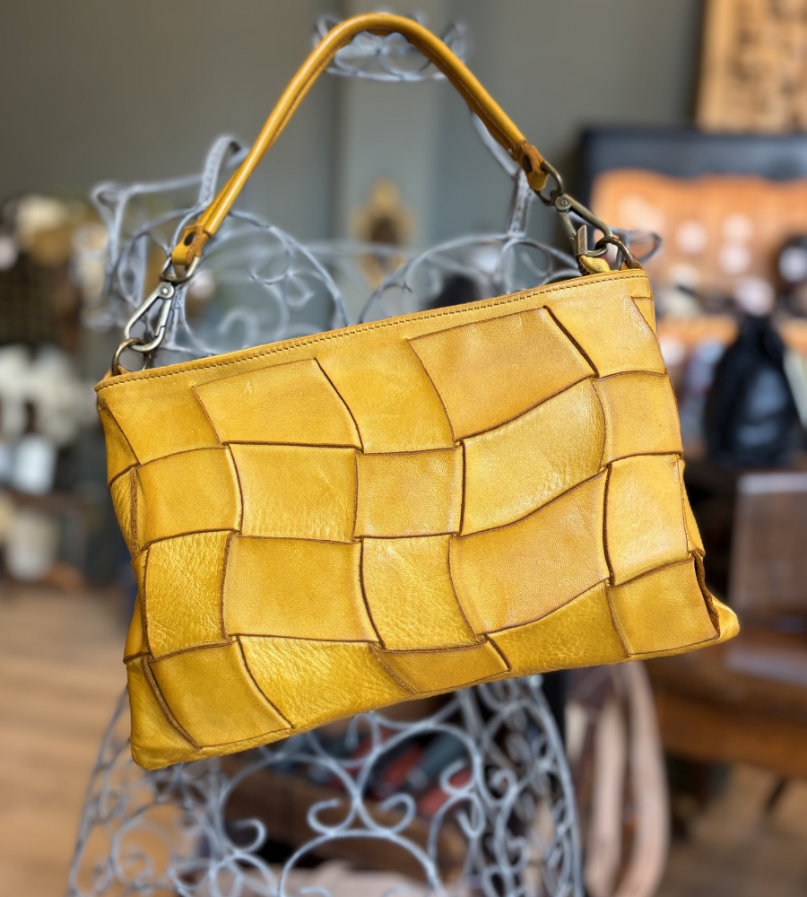 Borsa in pelle intrecciata giallo senape Bayside BS802
