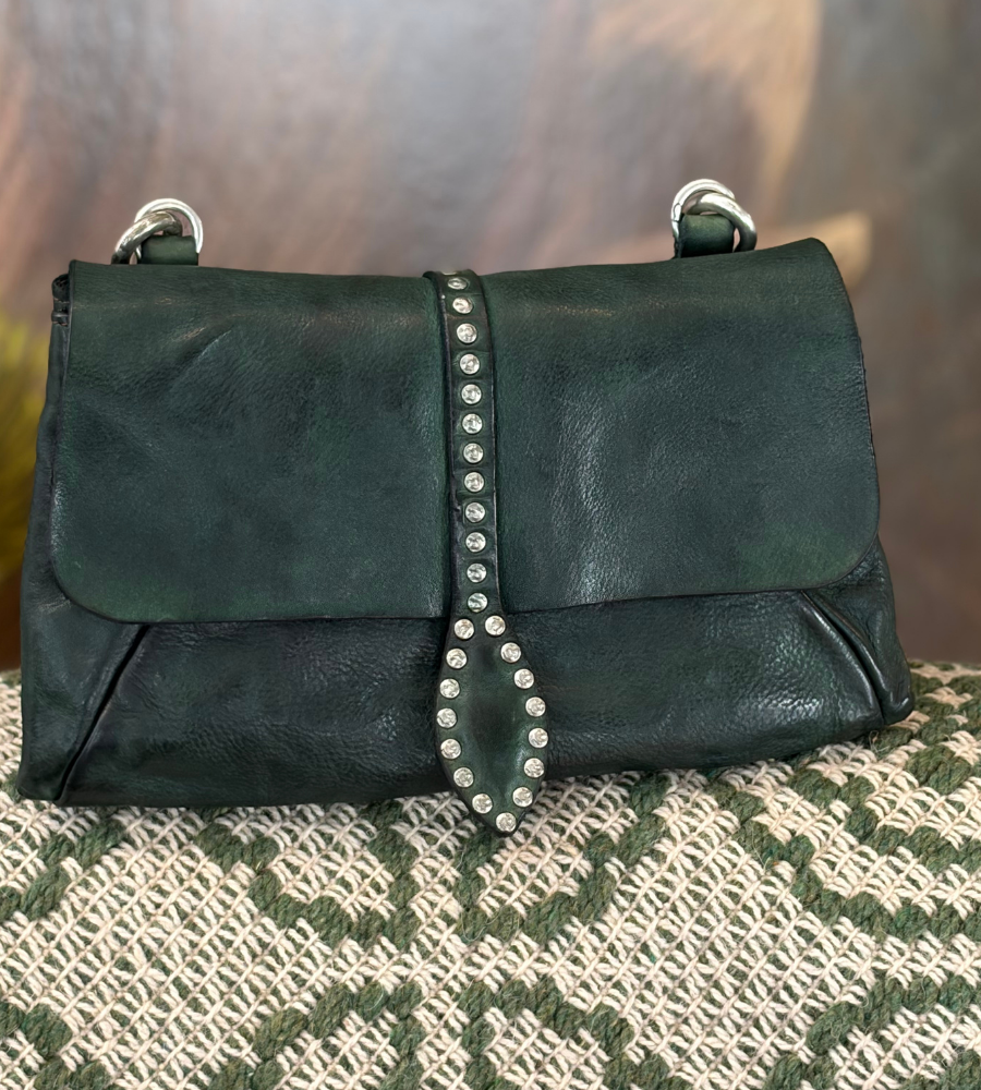 Borsa Campomaggi Cesarina Mini Verde Bottiglia – Busta Doppia in Pelle